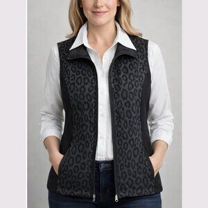 Allison Daley - Sleeveless Animal Print / Leopard Print Zip Front Vest
